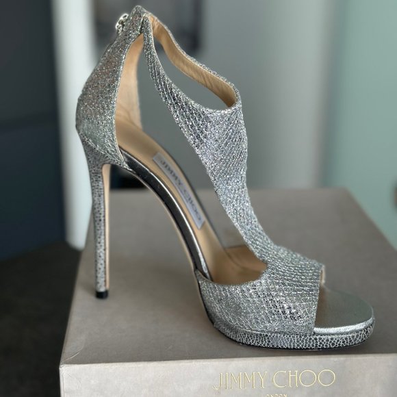 Jimmy Choo LANA 120 Silver Shoes 37.5 - Picture 6 of 9